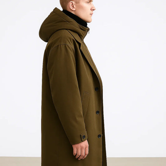 Long Waterproof Quilted Coat Featuring a Hood