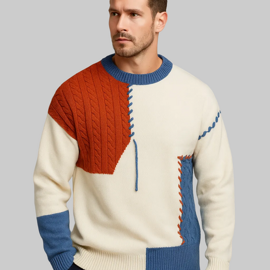 Men’s Patchwork Knit Sweater | Warm Loose Fit