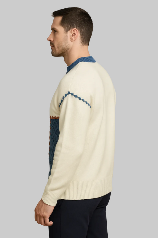 Men’s Patchwork Knit Sweater | Warm Loose Fit