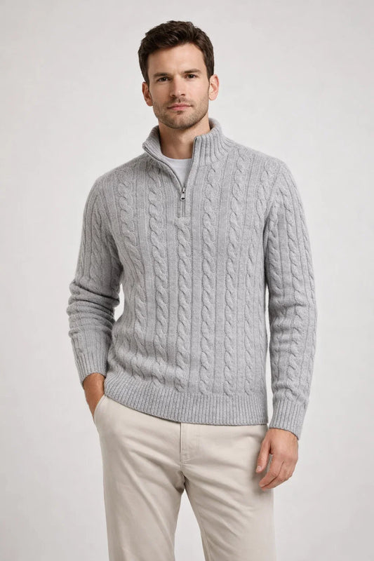 Half-Zip Knitted Pullover with Stand-Up Collar