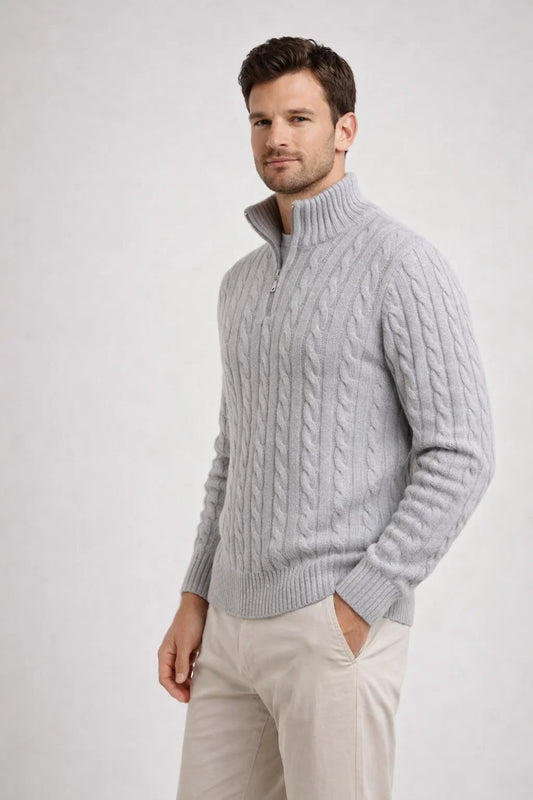 Half-Zip Knitted Pullover with Stand-Up Collar