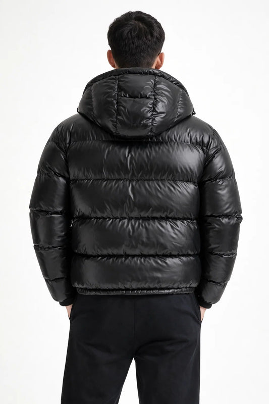 Men's Black Down Puffer Jacket with Hood
