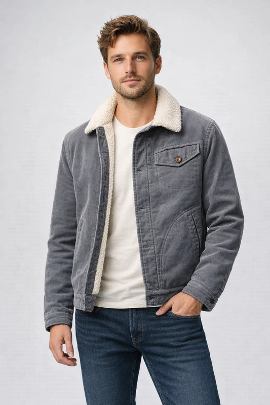 Men's Fleece-Lined Cord Jacket - Casual Winter Wear