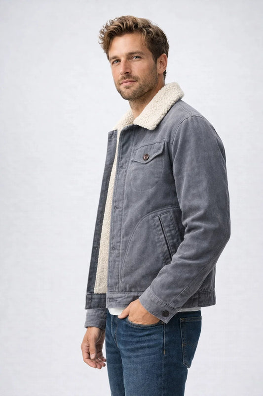 Men's Fleece-Lined Cord Jacket - Casual Winter Wear