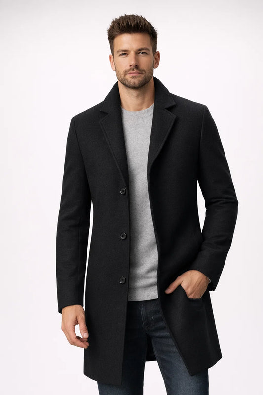 Men's Mid-Length Single-Breasted Wool Winter Coat