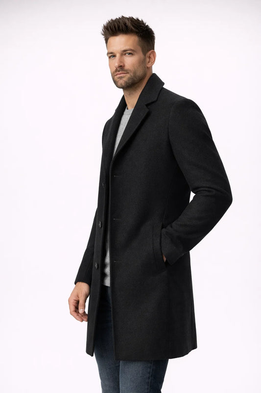 Men's Mid-Length Single-Breasted Wool Winter Coat