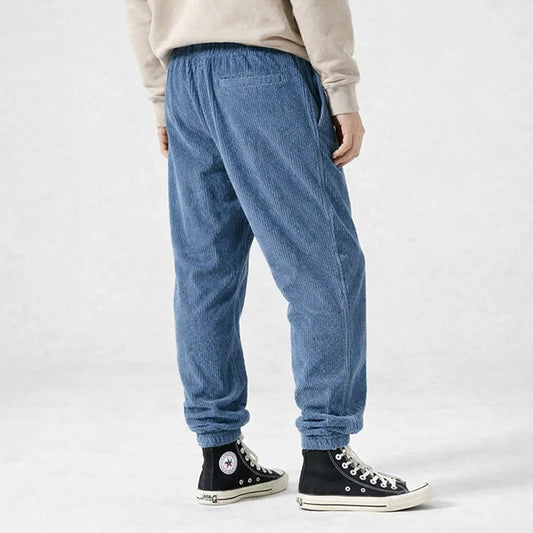 Loose Fit Corduroy Jogging Pants with Elastic Ankle