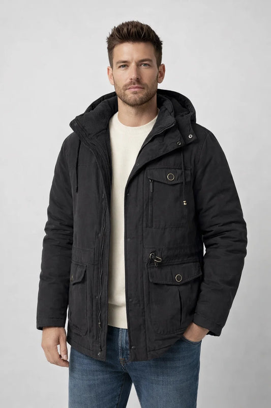 Fleece-Lined Down Jacket with Hood for Men