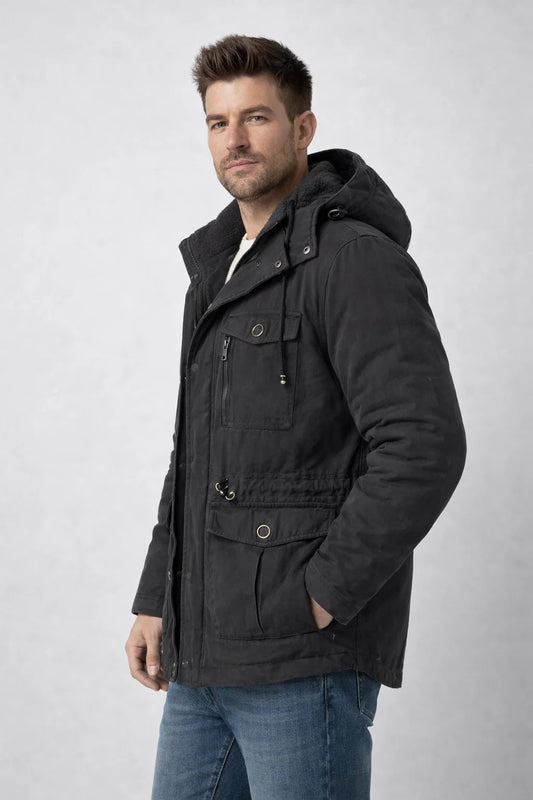 Fleece-Lined Down Jacket with Hood for Men