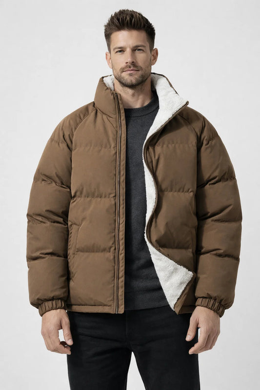 Men's Fleece-Lined Puffer Jacket - Warm Winter Coat