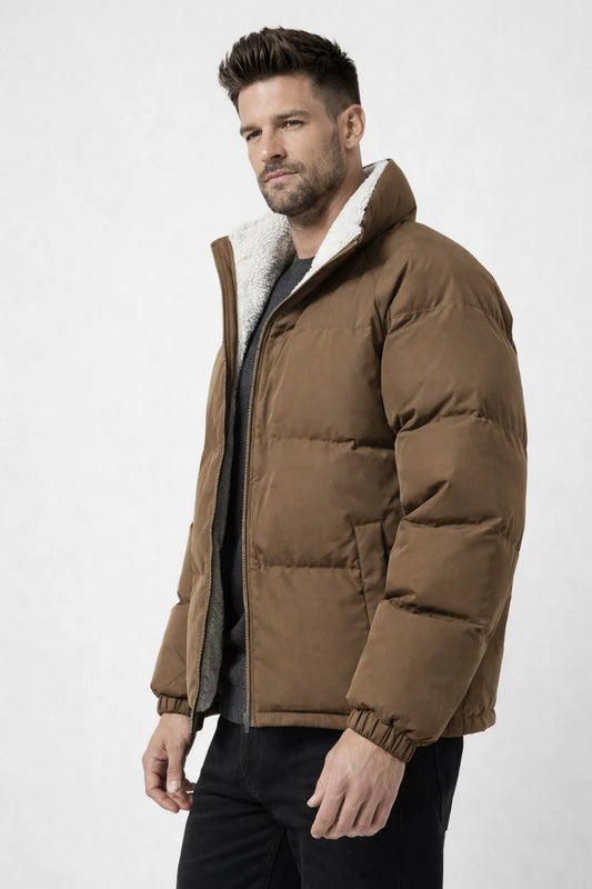 Men's Fleece-Lined Puffer Jacket - Warm Winter Coat