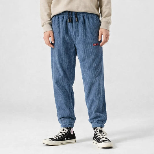 Loose Fit Corduroy Jogging Pants with Elastic Ankle
